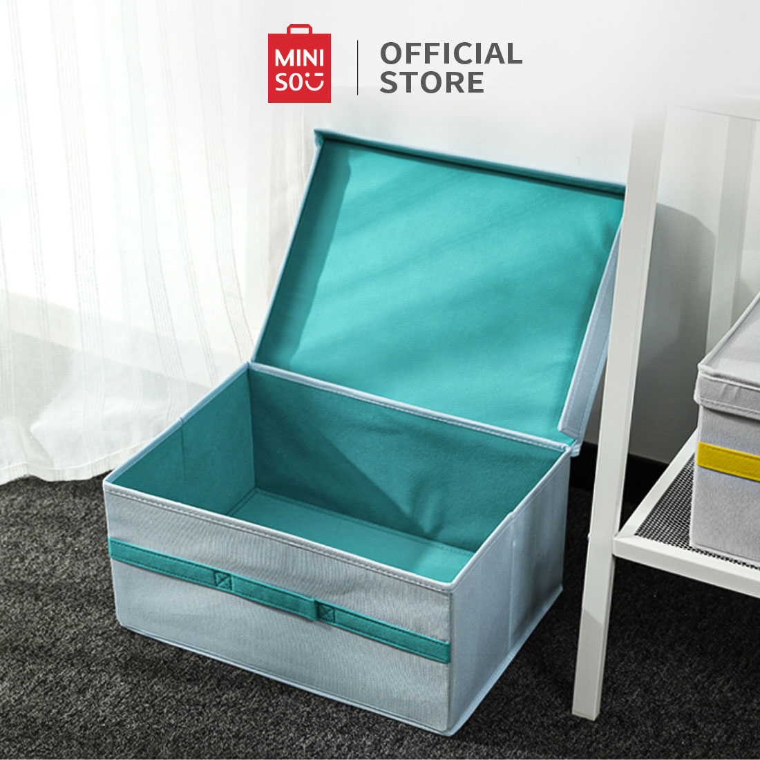 Thùng đựng đồ kèm nắp size trung, xanh Miniso Storage Box with Lid- Medium(blue)